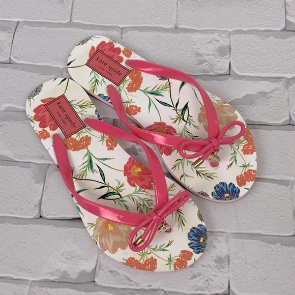 kate spade Shoes - Kate Spade flip Flop Bow Floral Sandals Size 5-6 Pink white